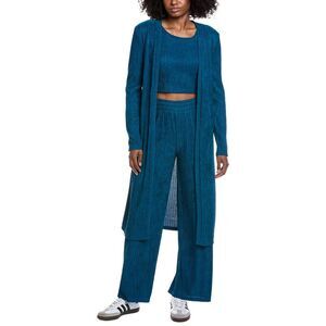 Marion Womens 3Pc Crinkle Cardigan Set, Blue